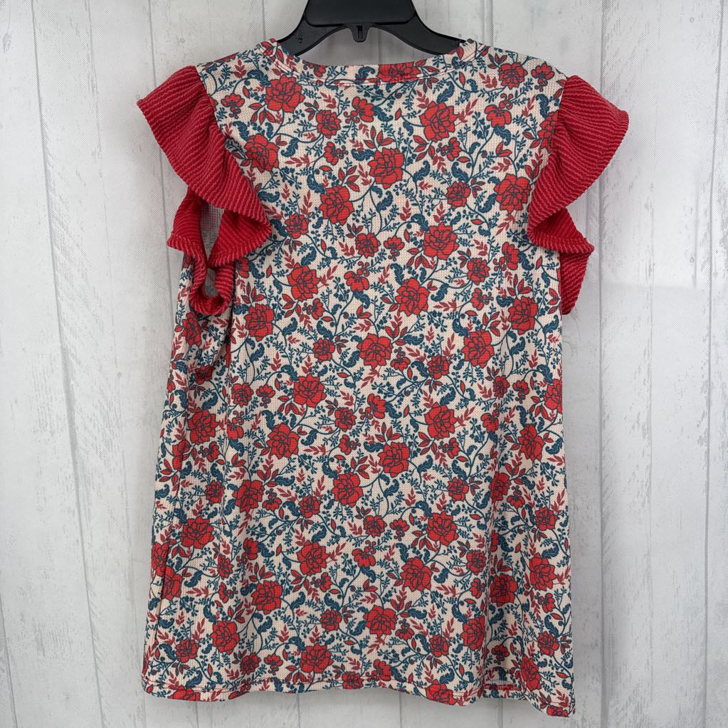 M flo print split neck flutter slv top