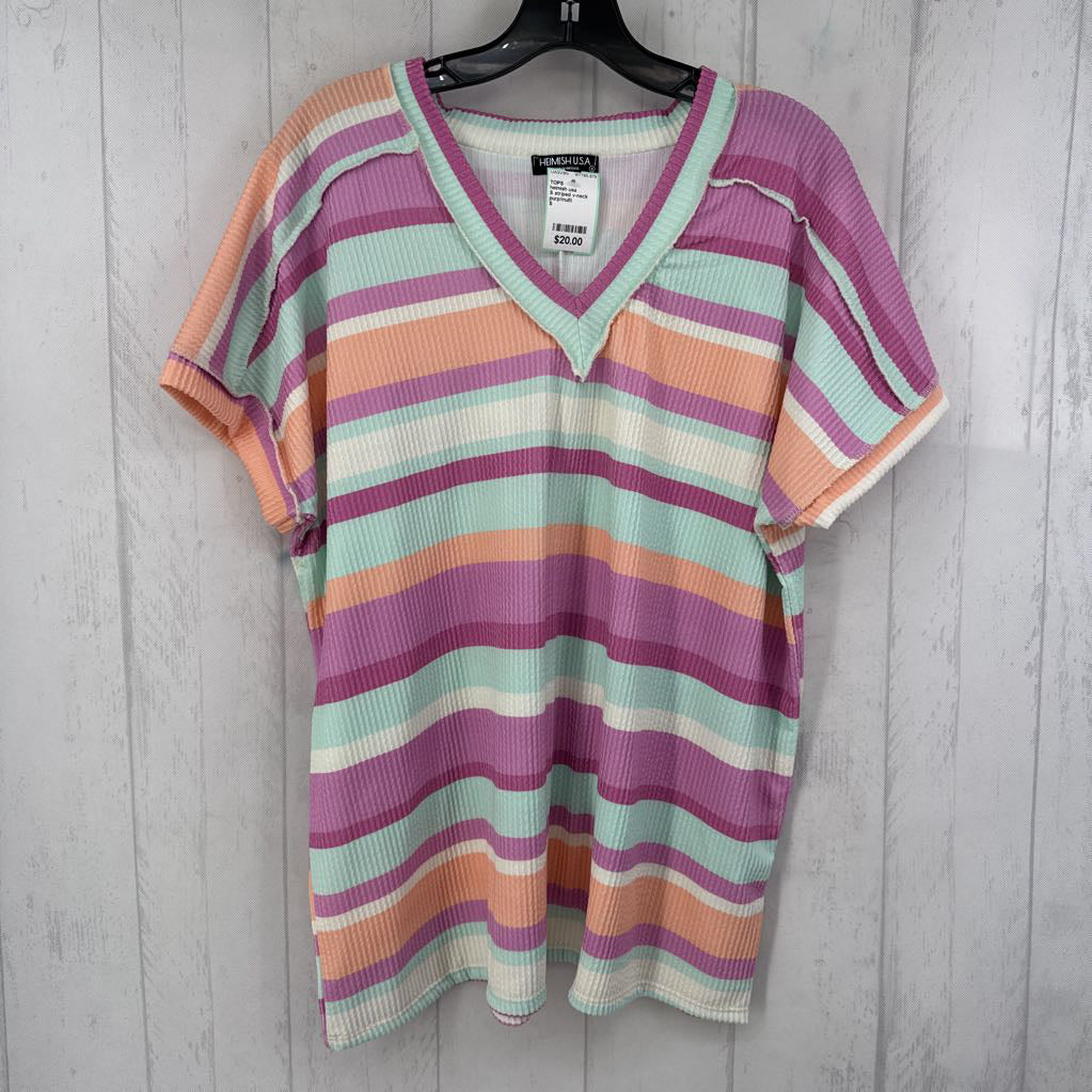 S striped v-neck s/s top