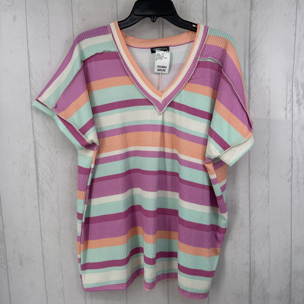 M striped v-neck s/s top