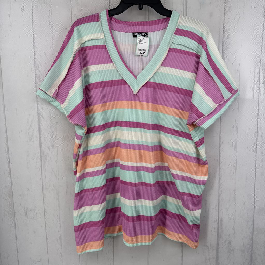 L striped v-neck s/s top