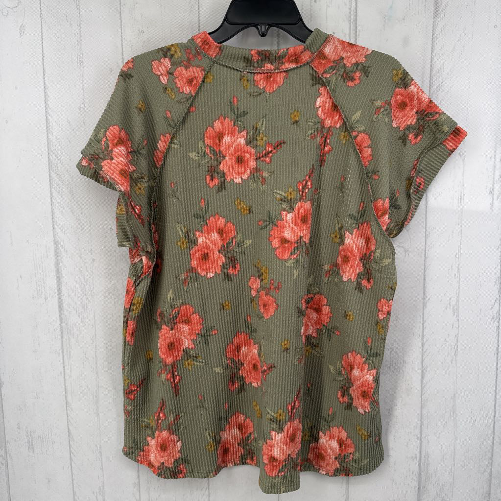 S flo print v-neck s/s top