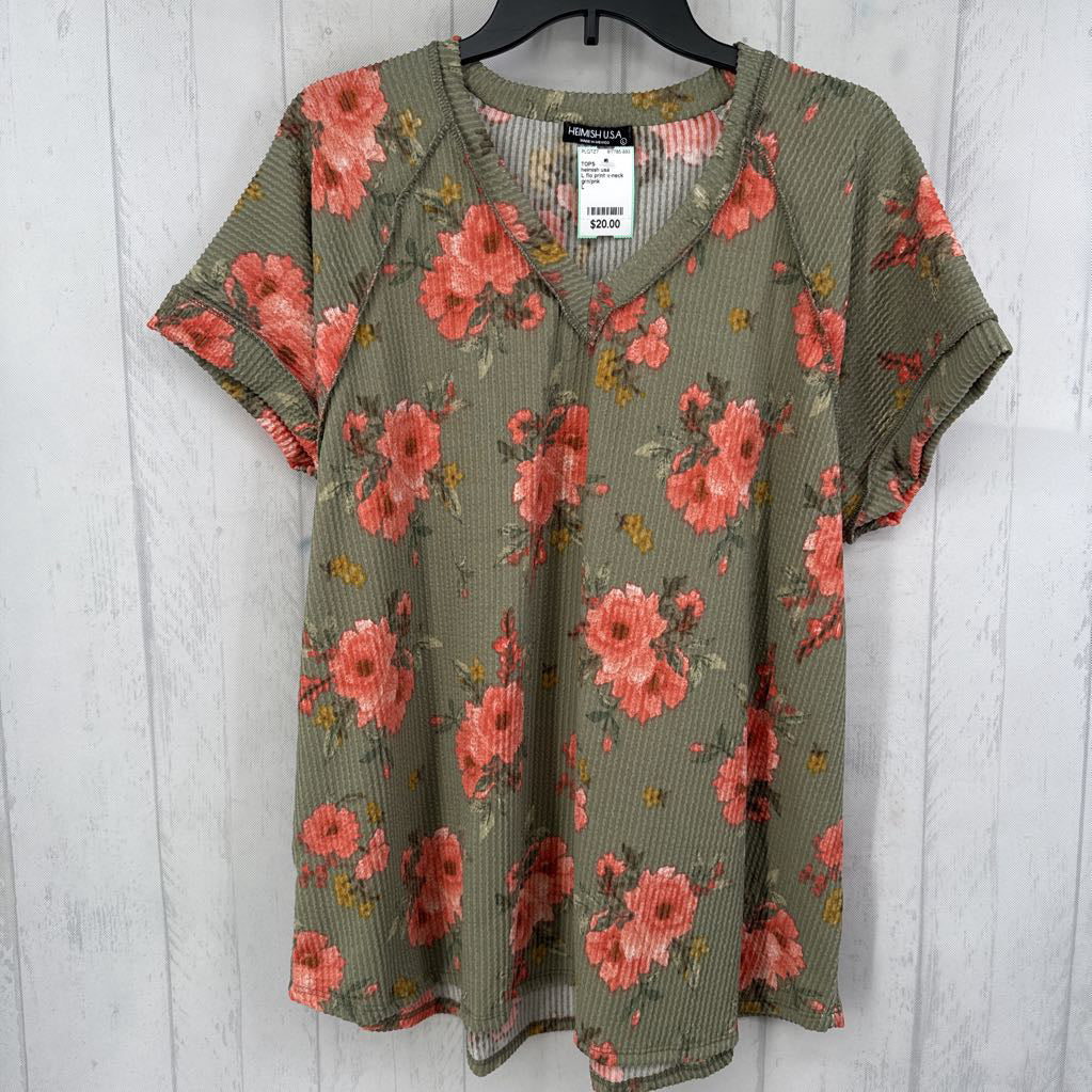 L flo print v-neck s/s top