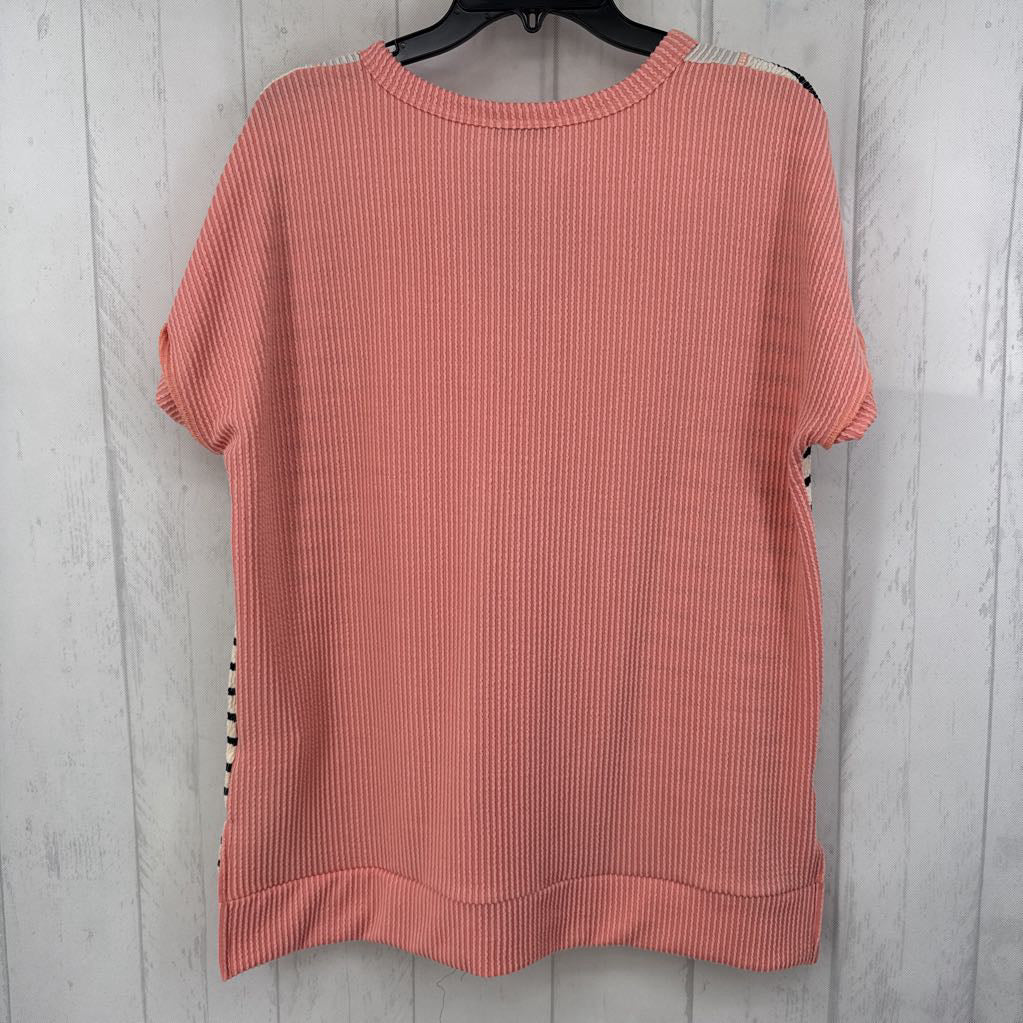 S striped split neck s/s top