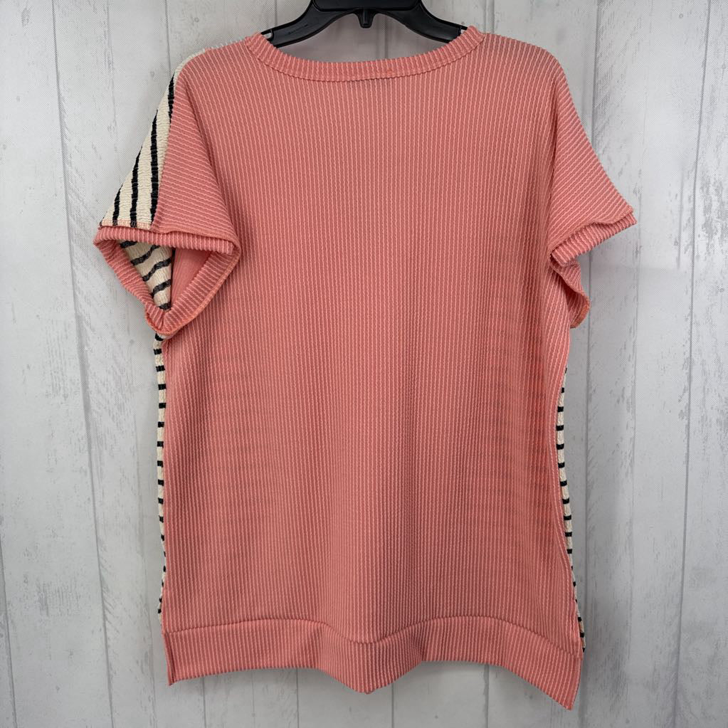 M striped split neck s/s top