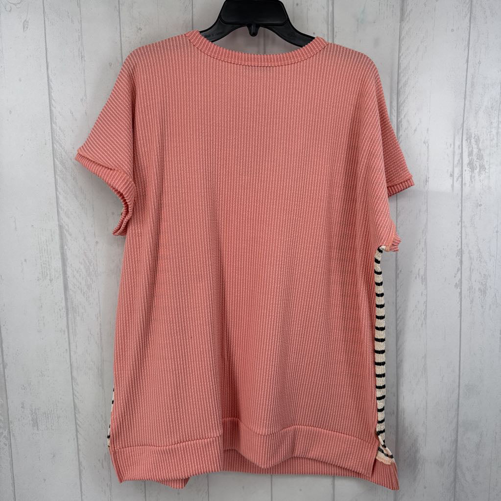 L striped split neck s/s top