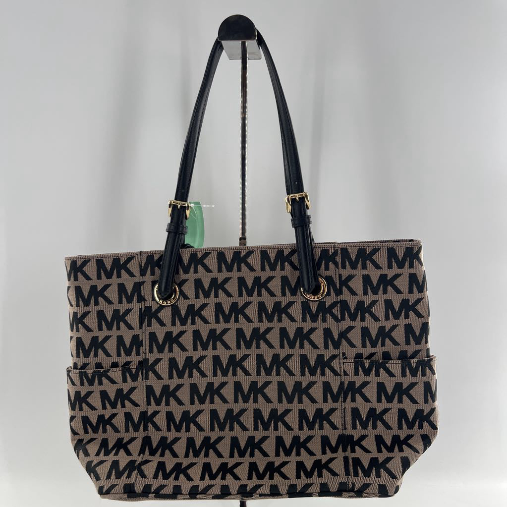 canvas monogram zip top tote