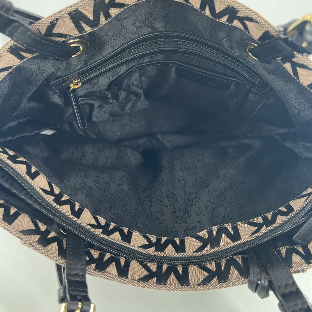 canvas monogram zip top tote