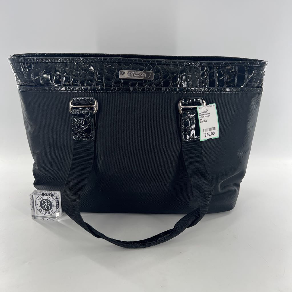 nylon & croc embossed tote bag