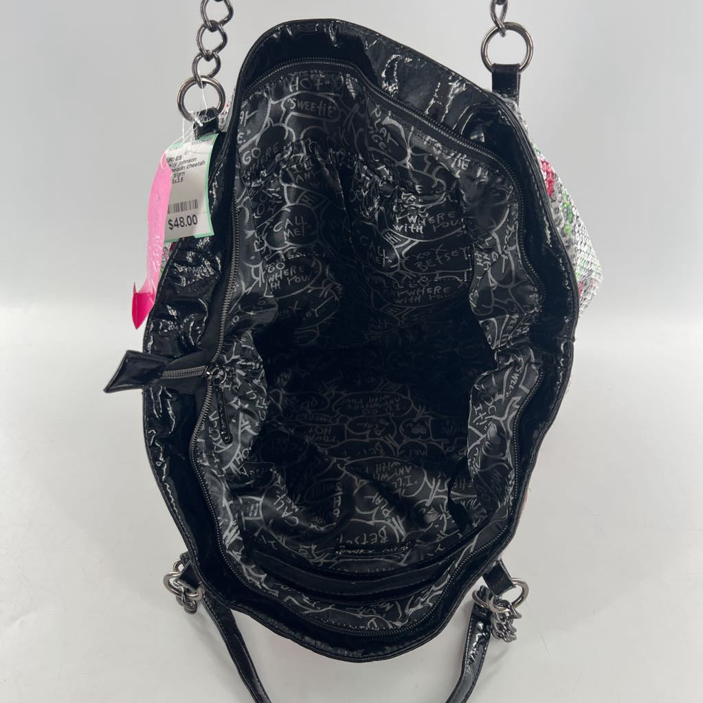 R98 sequin cheetah blossom top zip tote