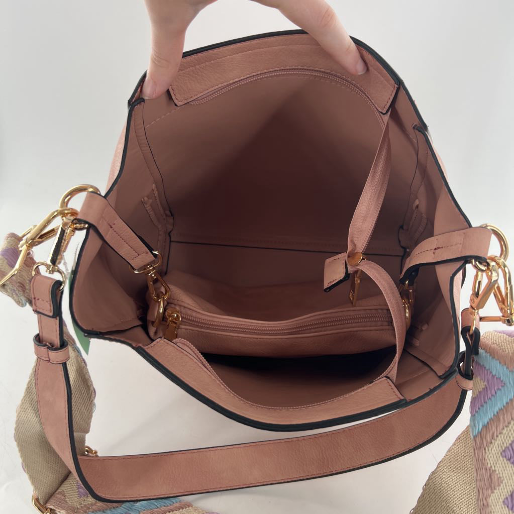 vegan leather bucket bag w/ woven strap