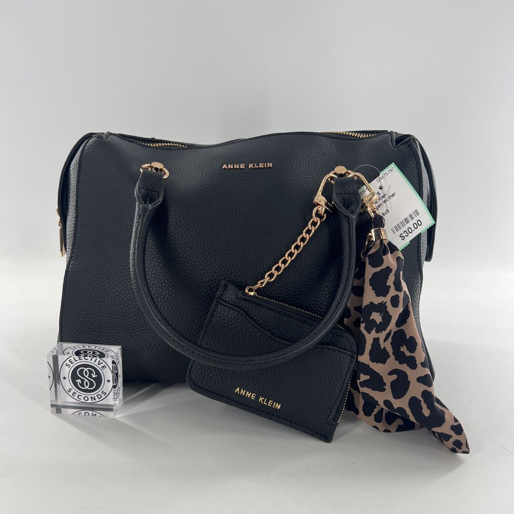 vegan leather handbag w/ animal print scarf & card wallet