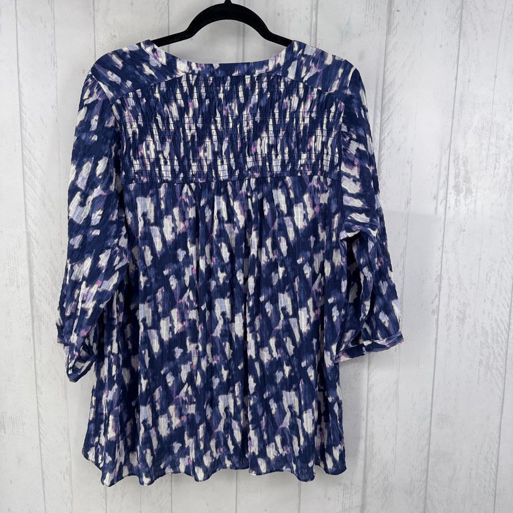 1X printed button down 3/4 slv top