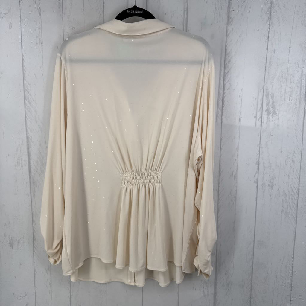 3X embelished button down ruched l/s top
