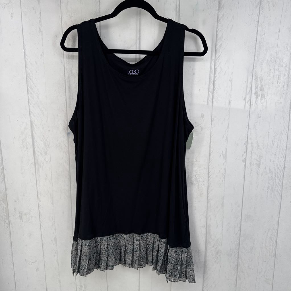 3X scoop neck pleated flo print hem tank