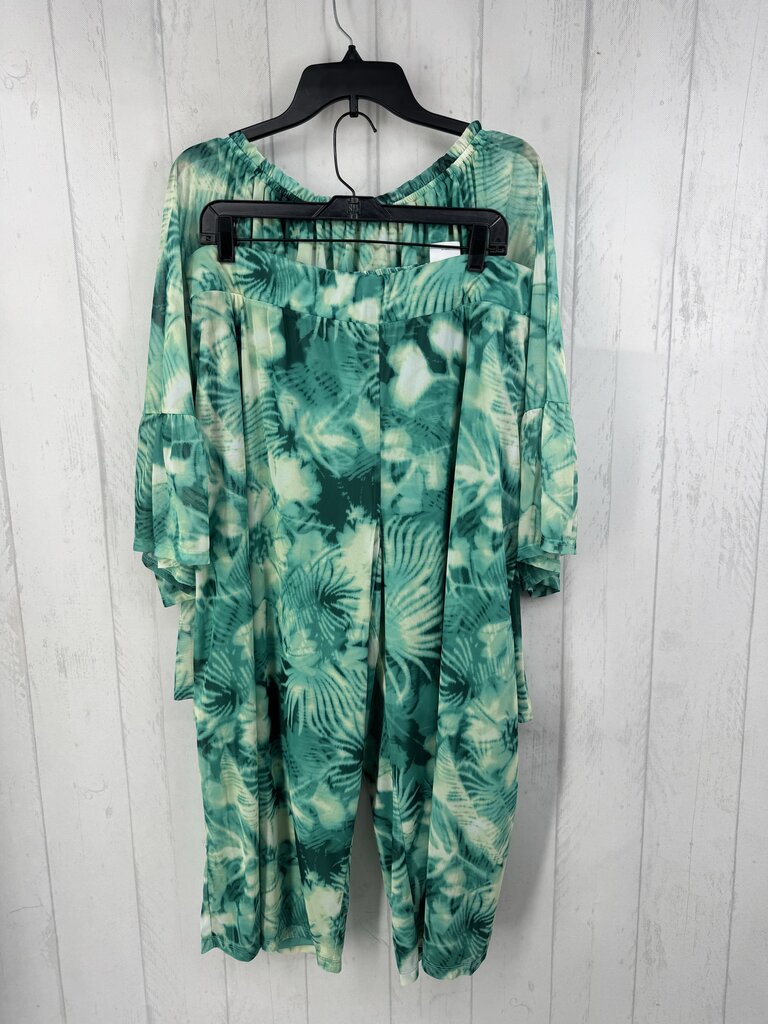 2X/3X 2pc mesh leaf print pant set