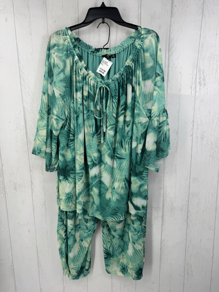 2X/3X 2pc mesh leaf print pant set