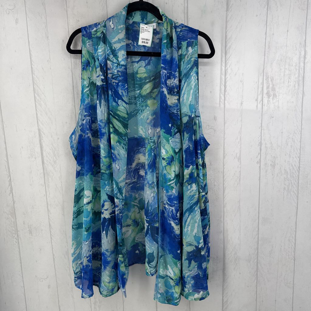 3X flo print semi-sheer flowy cardi