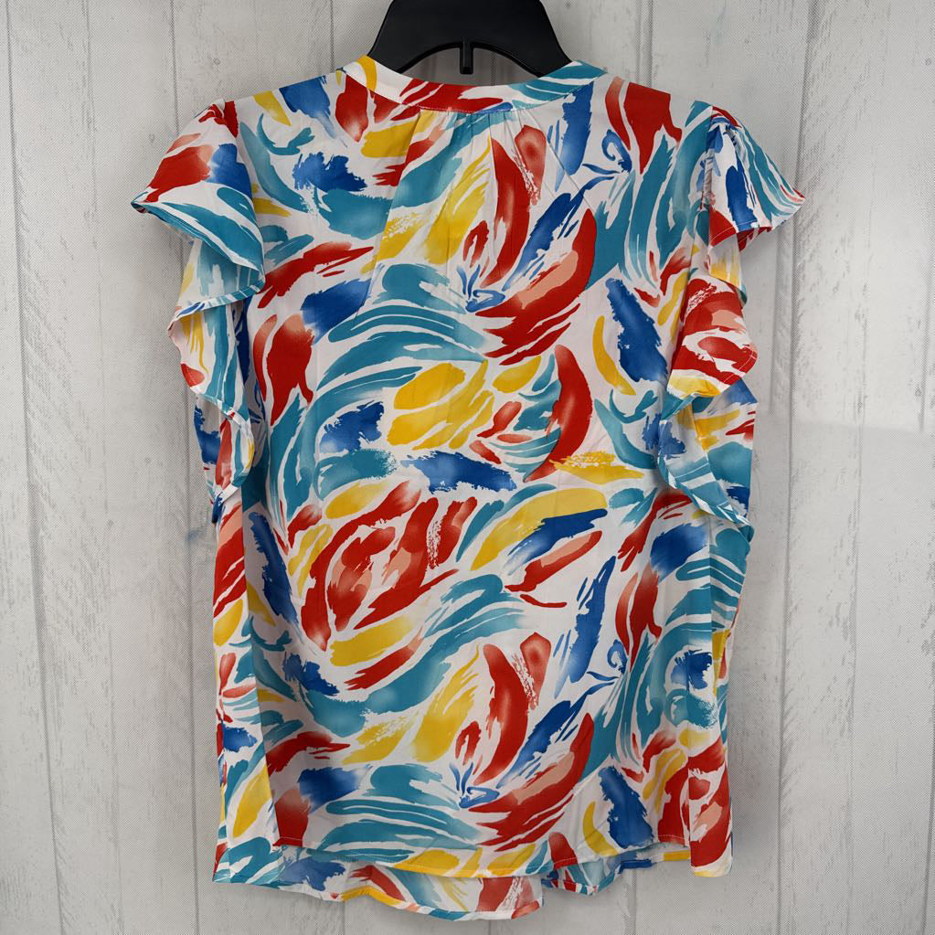 S flo print tie front flutter slv top