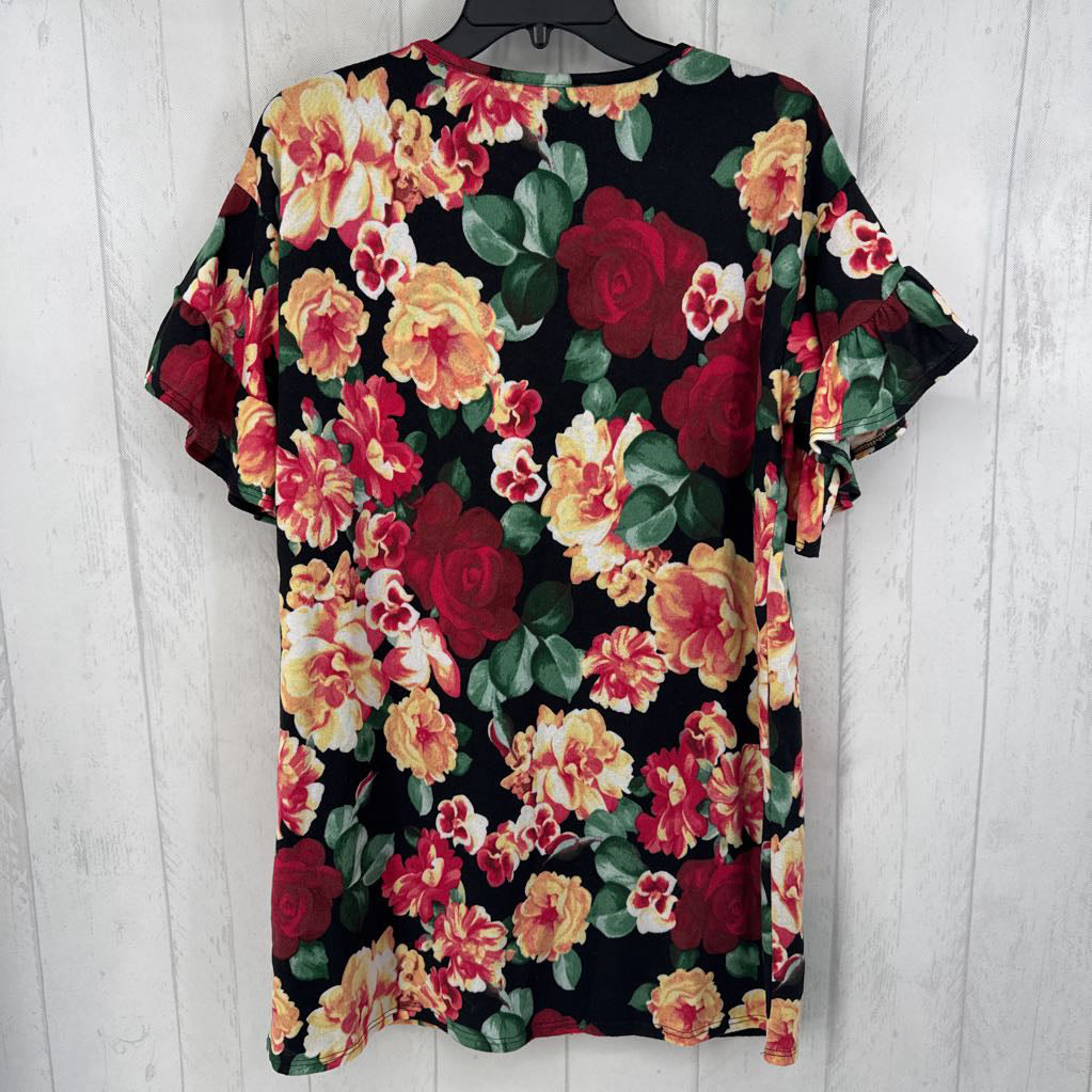 S flo print ruffled slv dress s/s