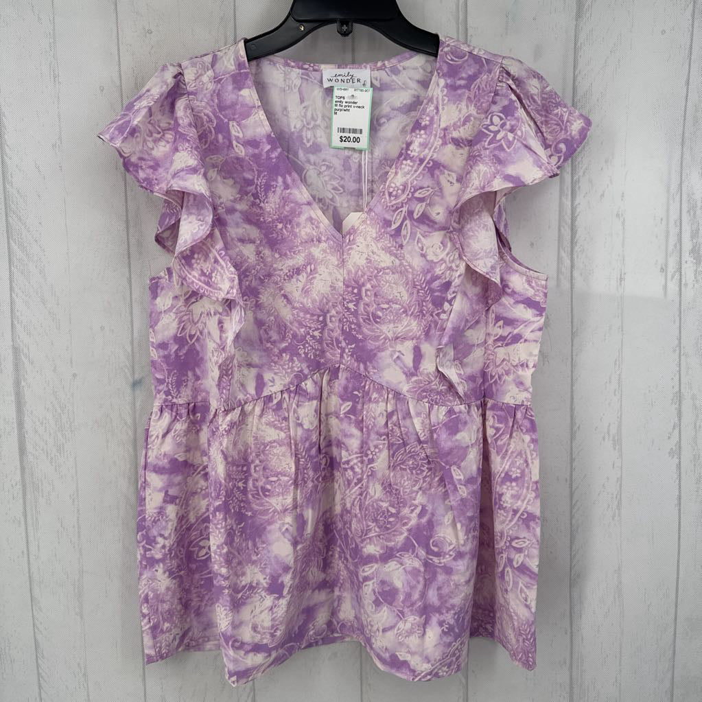 M flo print v-neck fluter slv top