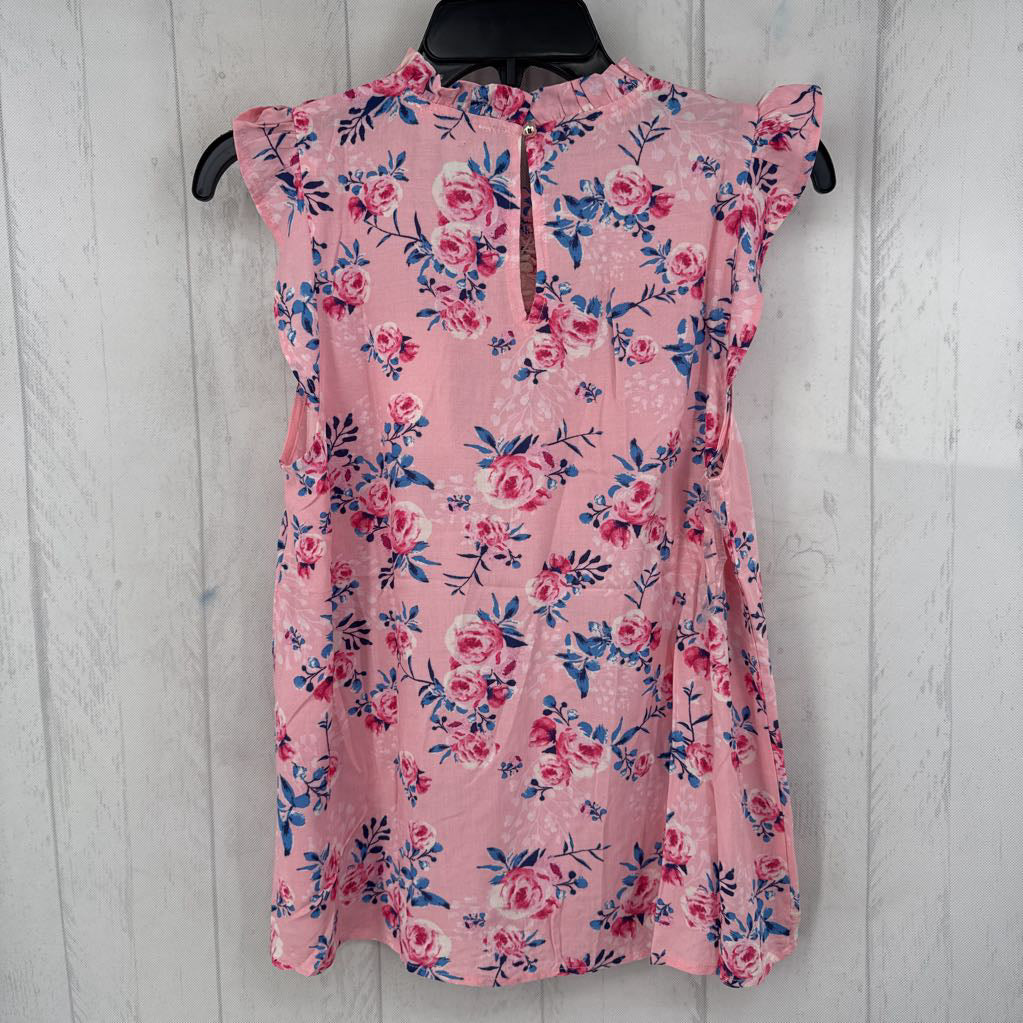 S flo print embroidered cap slv top