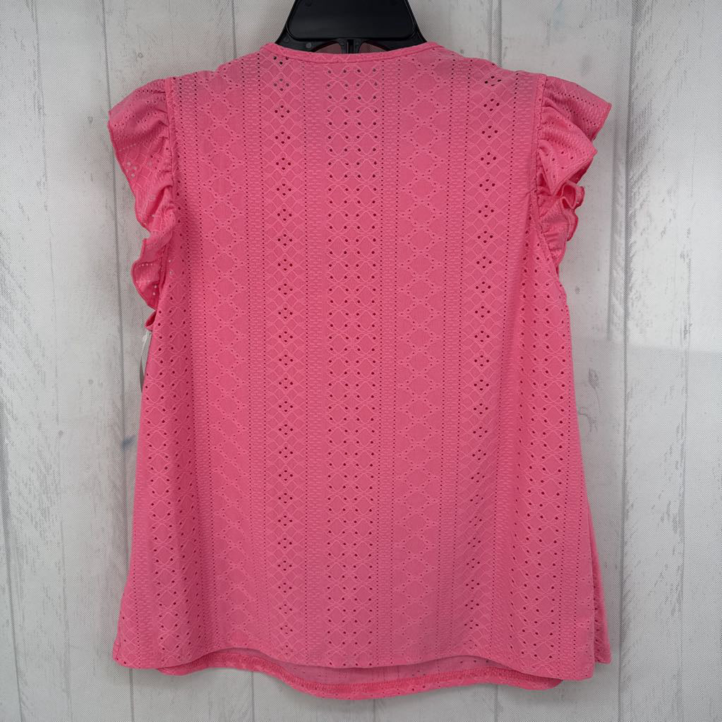 M eyelet ruffled cap slv top