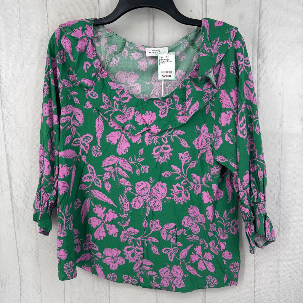 S flo print 3/4 slv top