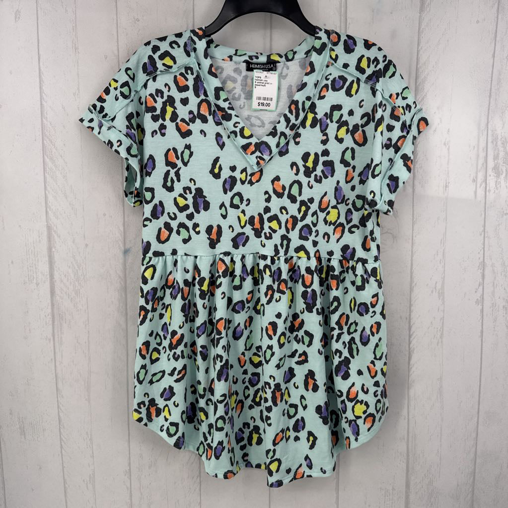 S animal print v-neck s/s peplum top