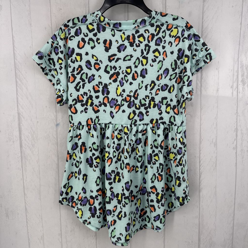 S animal print v-neck s/s peplum top