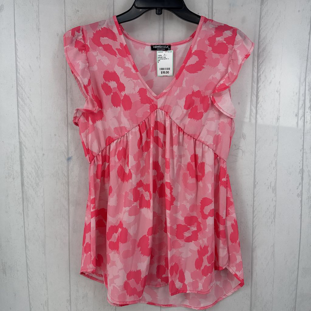 S animal print v-neck flutter slv top