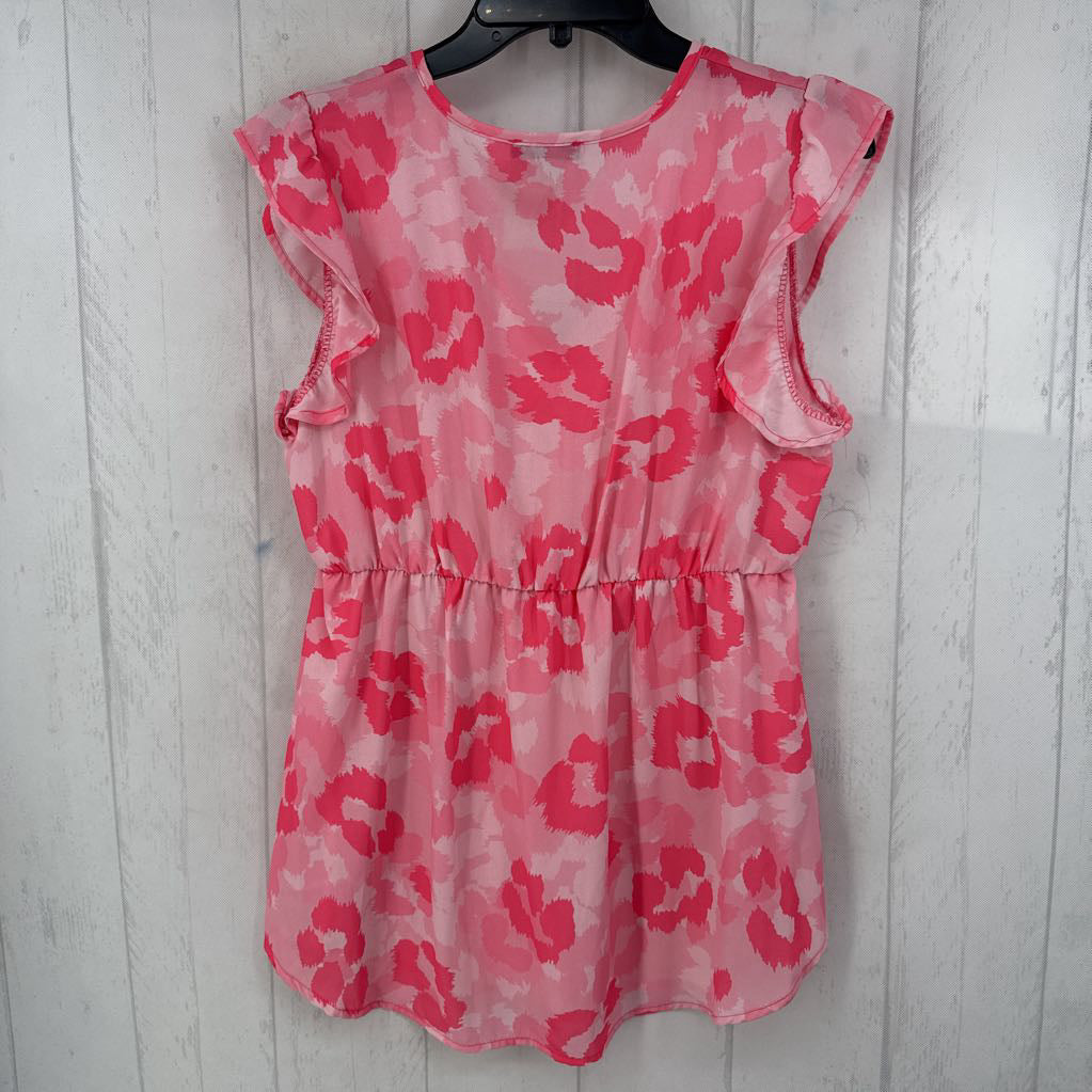 S animal print v-neck flutter slv top