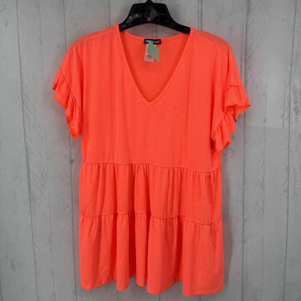 S v-neck ruffled slv tiered top
