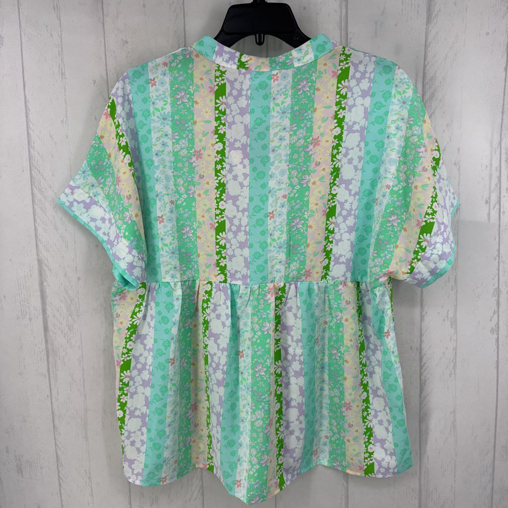 S flo print split neck s/s top