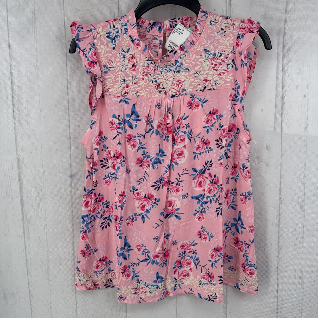 M flo print embroidered flutter slv tank