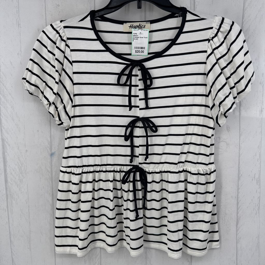 S striped bow front s/s peplum top