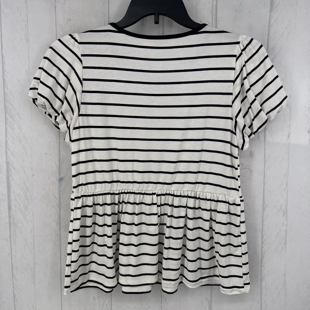 S striped bow front s/s peplum top