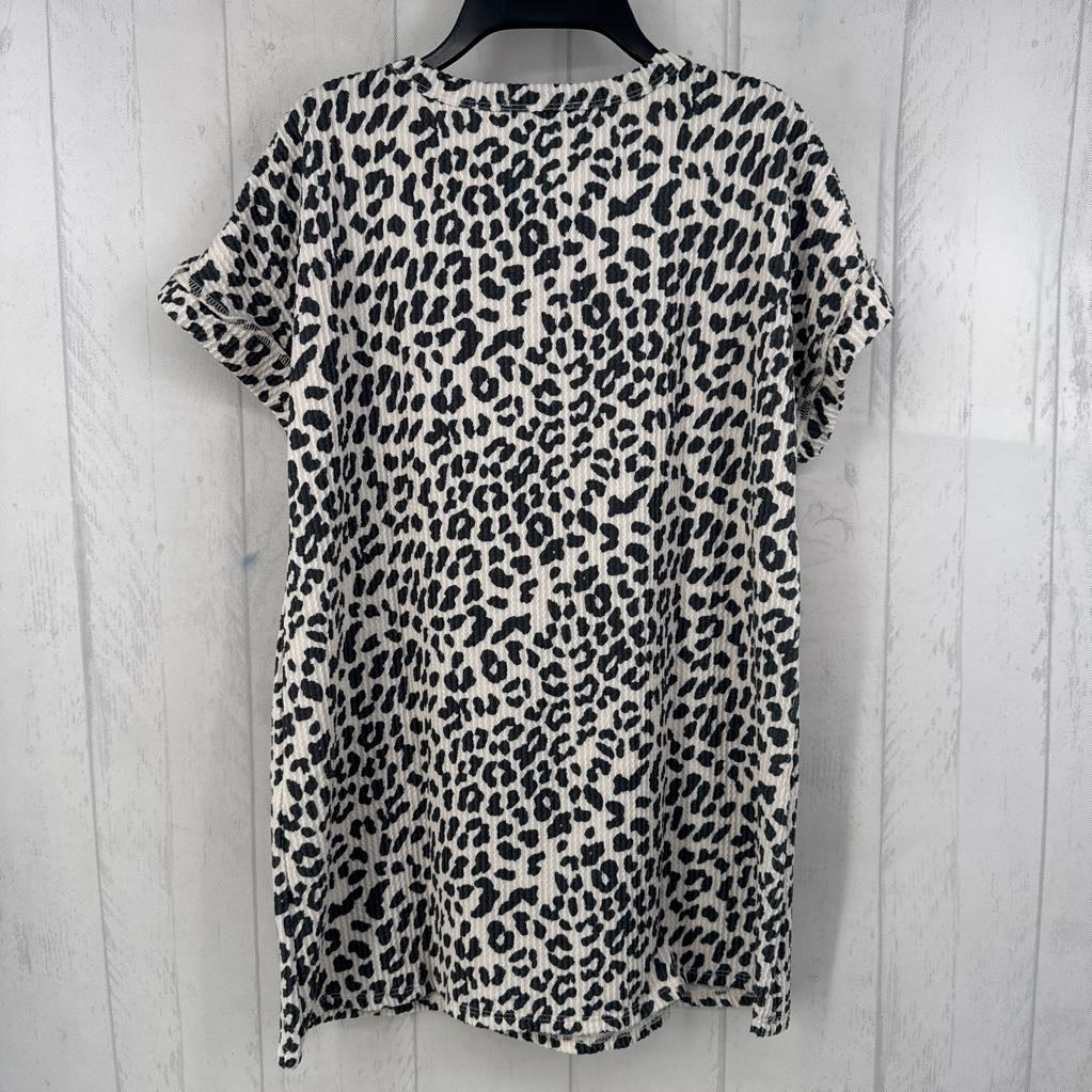 S animal print button front s/s top