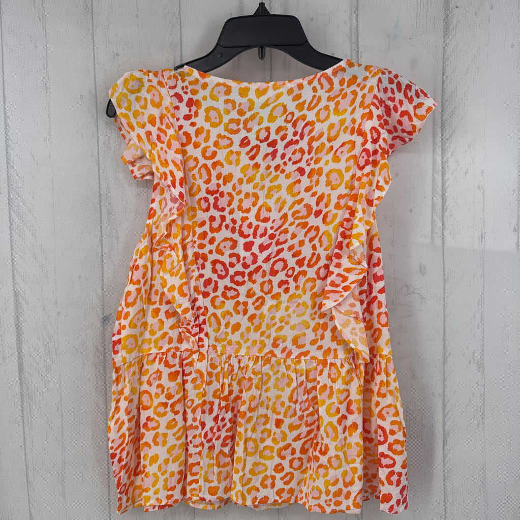 M animal print tie front flutter slv top