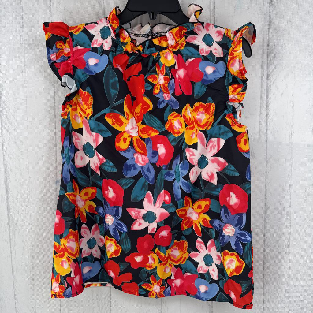 M flo print mock neck flutter slv top