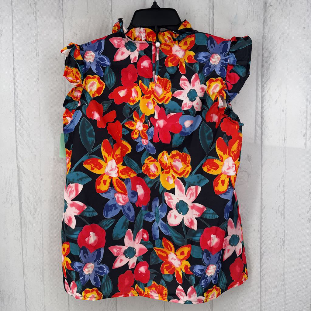 M flo print mock neck flutter slv top