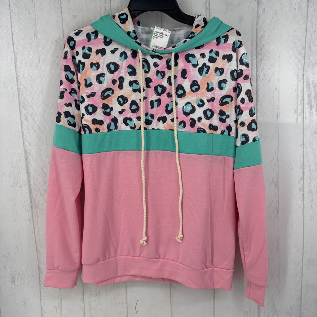 S animal print colorblock hoodie