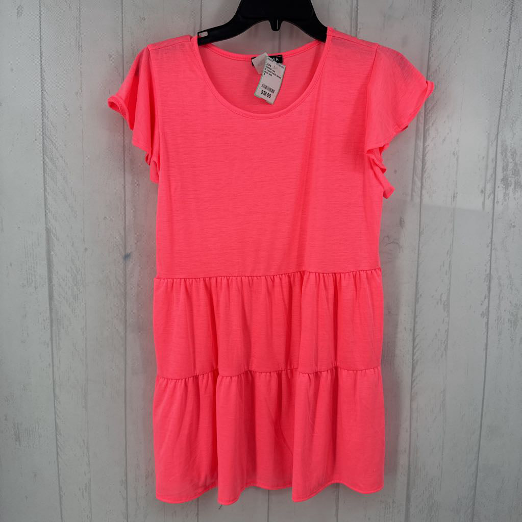 S round neck tiered flutter slv top