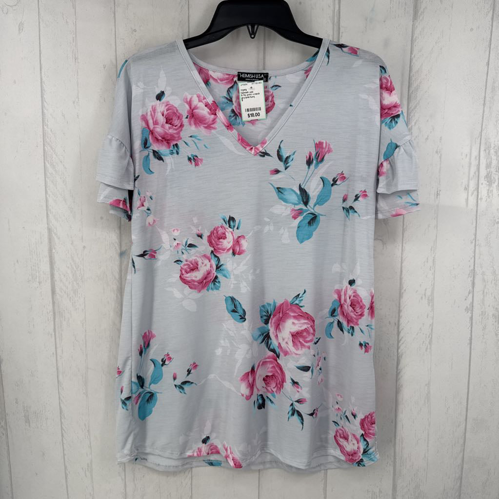 S flo print v-neck s/s top