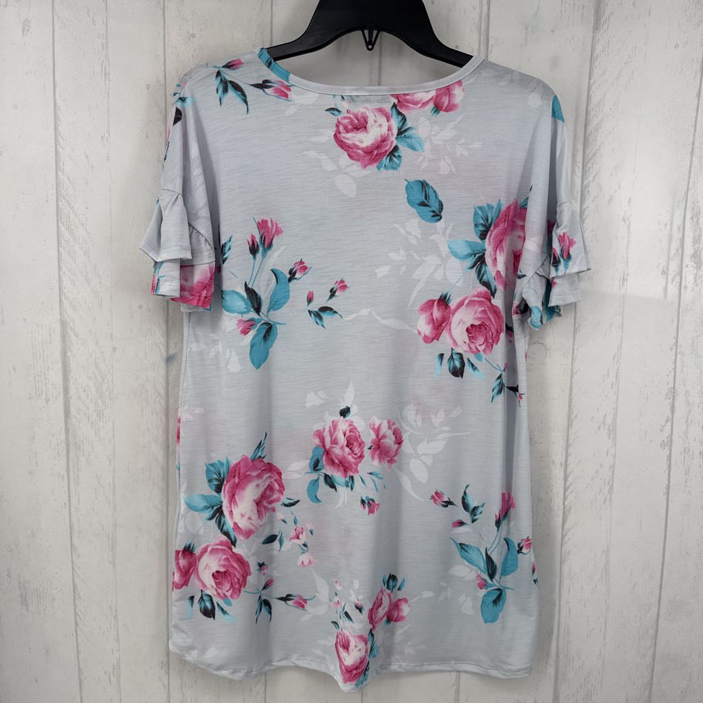 S flo print v-neck s/s top