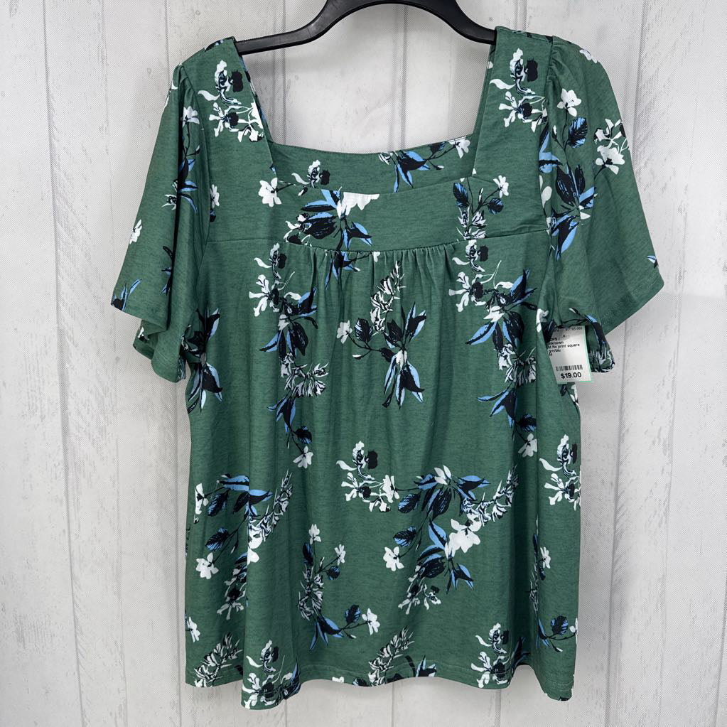 M flo print square neck s/s top