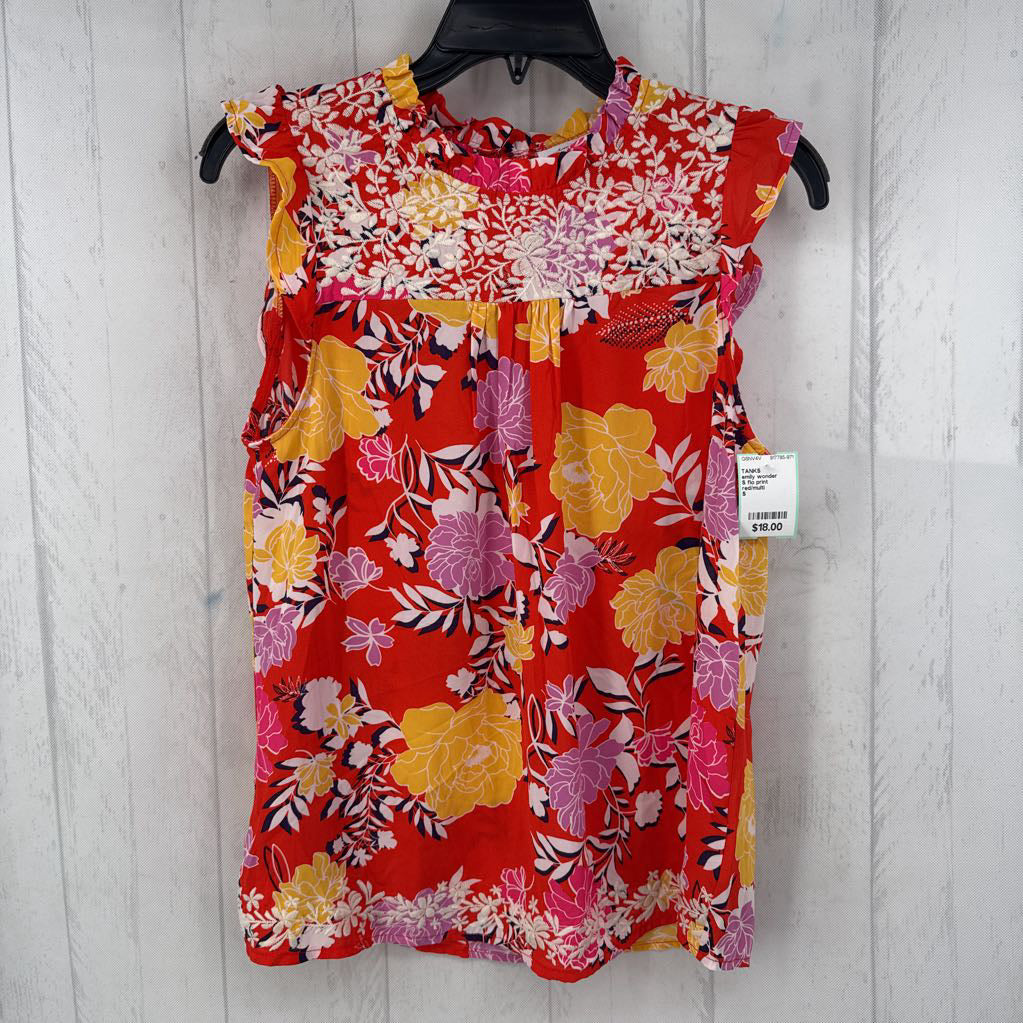 S flo print embroidered top