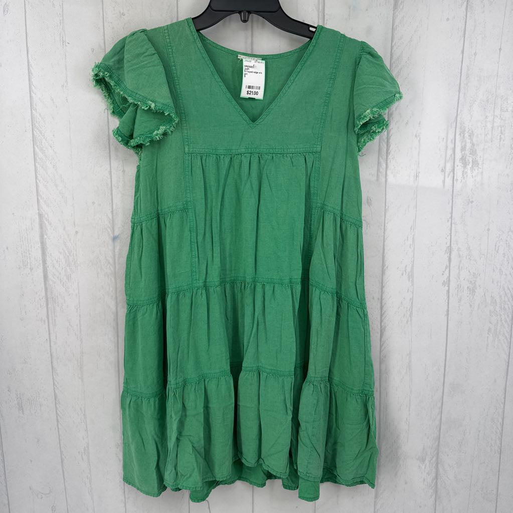 S frayed edge s/s tiered dress
