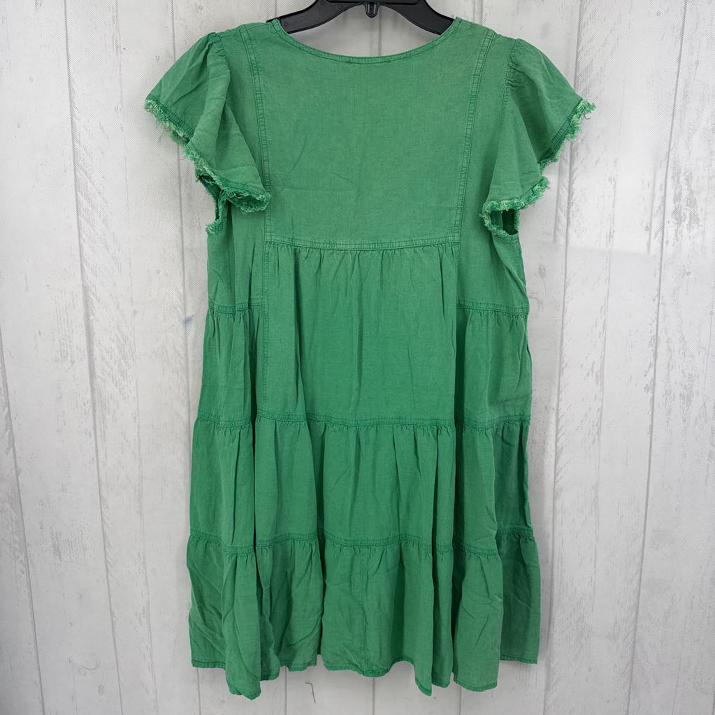 S frayed edge s/s tiered dress