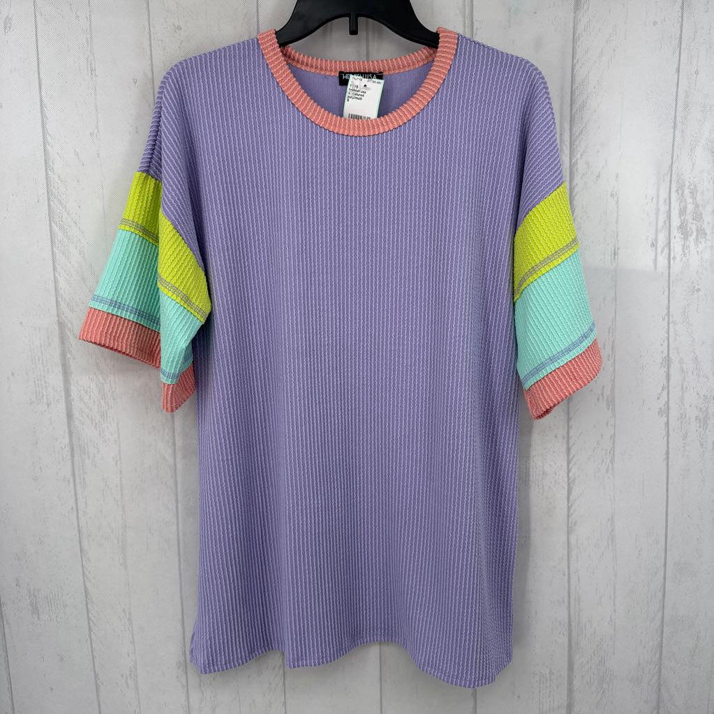 S textured colorblock slv top