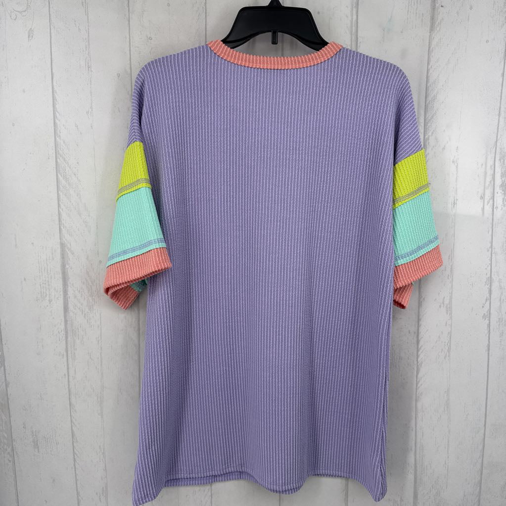 S textured colorblock slv top